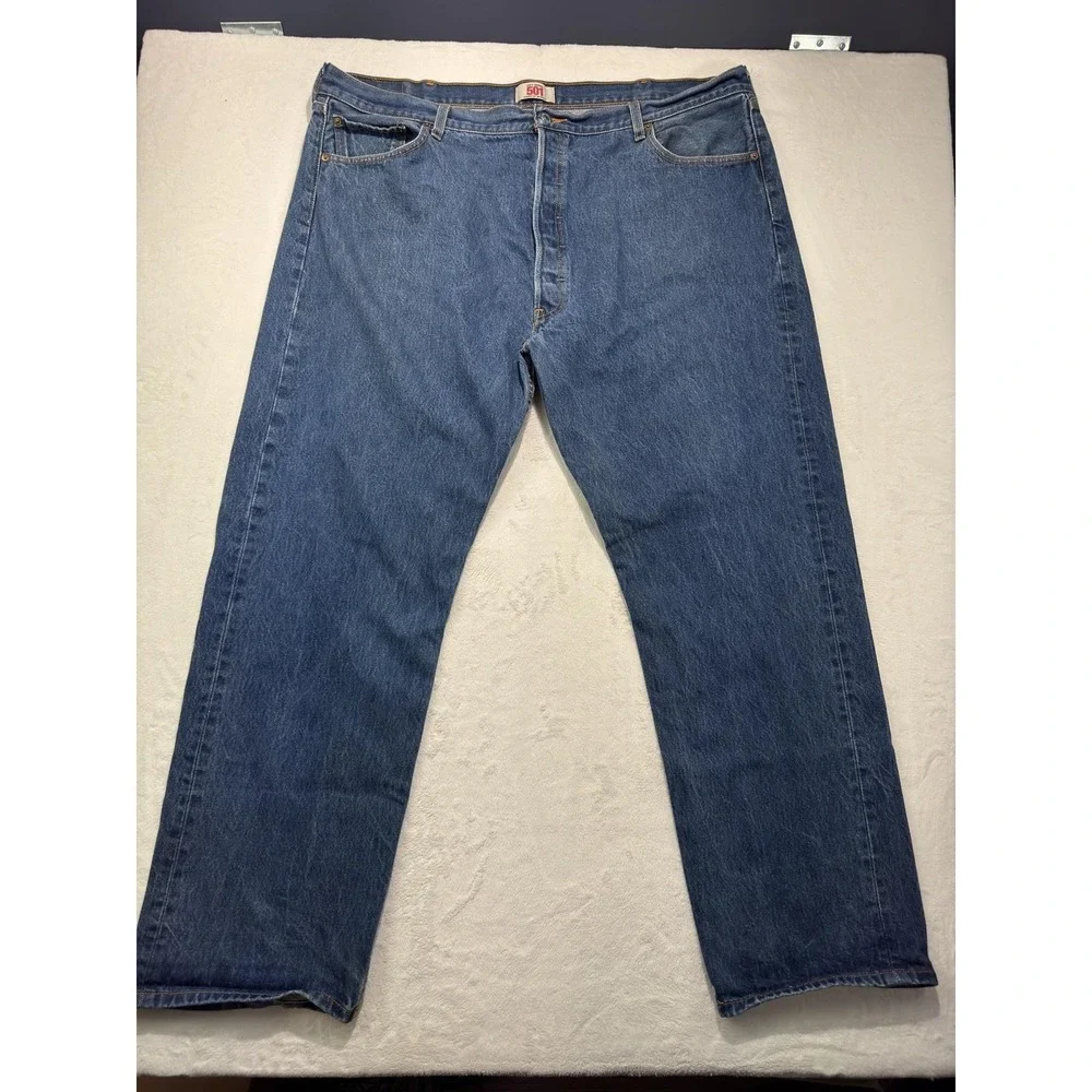 Levis 501 Jeans Mens 46x32 Blue Denim Button Fly Straight Leg Medium Wash XX